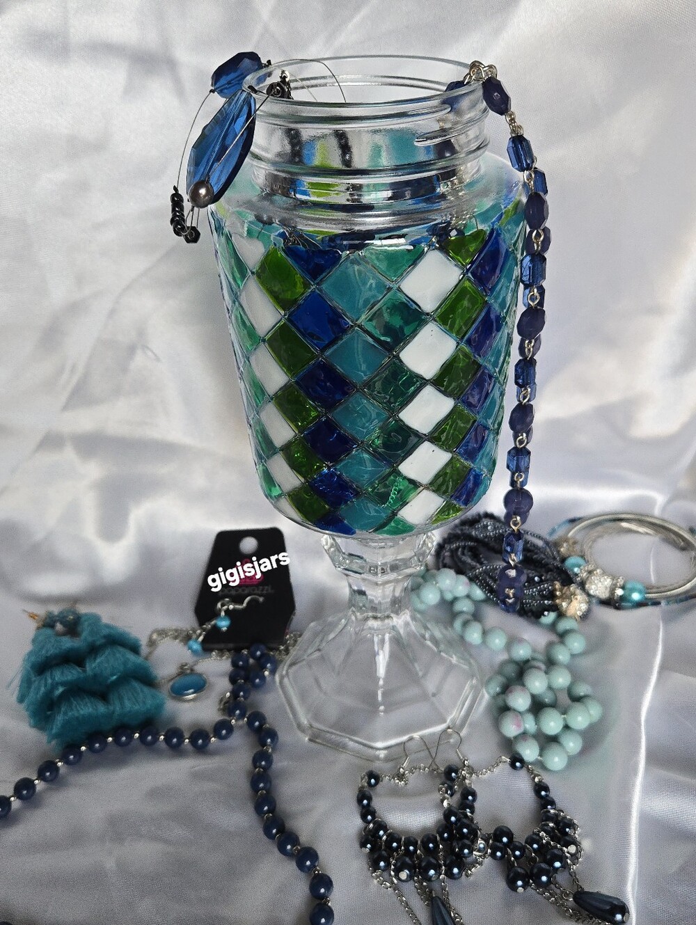 Handcrafted Blue & Green Mosaic Glass Vase